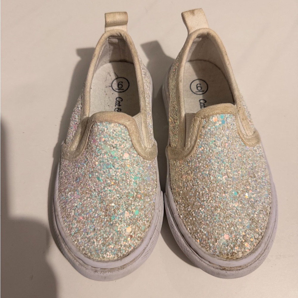 (5 for $30) Glittery White Kids Slip-On Shoes